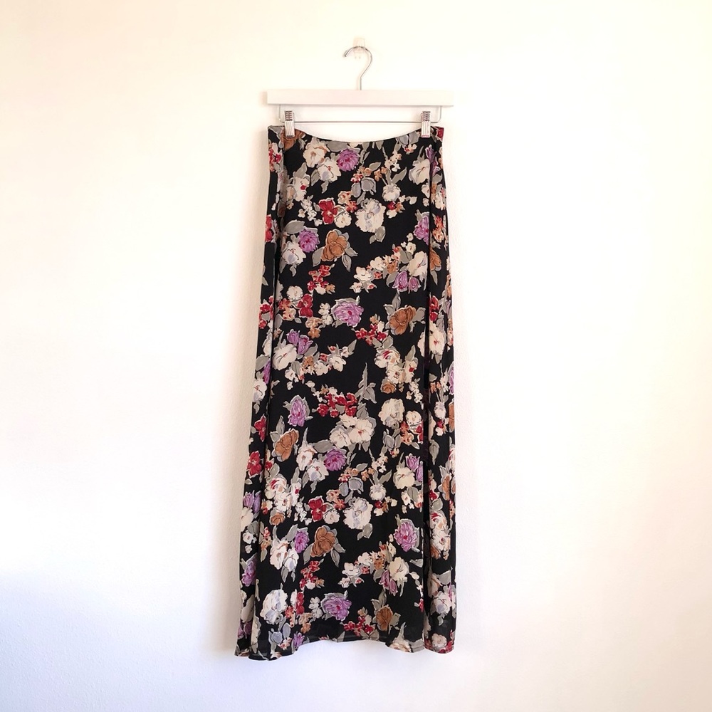 Vintage Breeches Black / White / Purple Floral Maxi Skirt Size 10